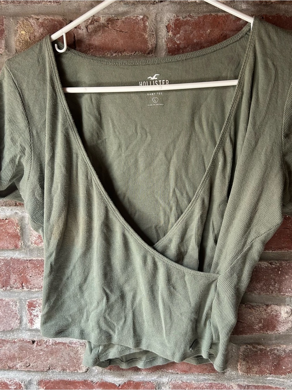 Hollister Olive Green Ribbed Wrap Crop Top